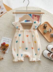 Peninsula Baby 女嬰印花無袖連體衣，帶褶邊，休閒風格 - 杏色 - 查看 2