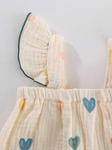 Peninsula Baby 女嬰印花無袖連體衣，帶褶邊，休閒風格 - 杏色 - 查看 6