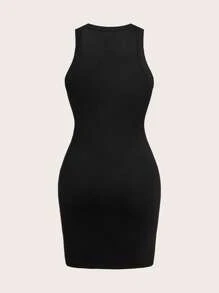 SHEIN EZwear Rhinestone Heart & Slogan Pattern Tank Dress - Black - View 3