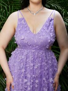 Plus Appliques Mesh Overlay Cami Dress - Purple - View 4