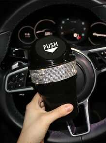1pc Rhinestone Decor Leakproof Multi-Function Cup Shaped Car Garbage Can - Black - View 1
