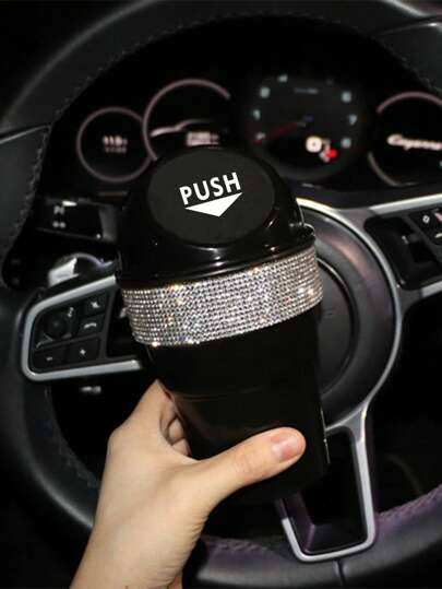 1pc Rhinestone Decor Leakproof Multi-Function Cup Shaped Car Garbage Can