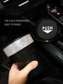 1pc Rhinestone Decor Leakproof Multi-Function Cup Shaped Car Garbage Can - Black - View 2