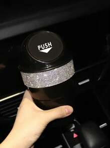 1pc Rhinestone Decor Leakproof Multi-Function Cup Shaped Car Garbage Can - Black - View 3