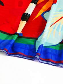 Swim Vcay 2025 Women One-Piece Swimsuit With Side Tie Netted Sheer Wrap Skirt, Sexy Floral Print Versatile Sarong Wrap Skirt Coverup Summer - Red - View 4