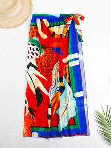 Swim Vcay 2025 Women One-Piece Swimsuit With Side Tie Netted Sheer Wrap Skirt, Sexy Floral Print Versatile Sarong Wrap Skirt Coverup Summer - Red - View 5