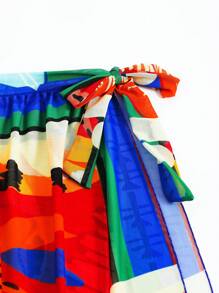 Swim Vcay 2025 Women One-Piece Swimsuit With Side Tie Netted Sheer Wrap Skirt, Sexy Floral Print Versatile Sarong Wrap Skirt Coverup Summer - Red - View 6