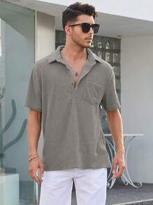 Men Solid Pocket Patched Polo Shirt - Grey - View 1