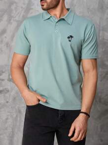 RueChic Men Coconut Tree Print Polo Shirt - Green - View 1