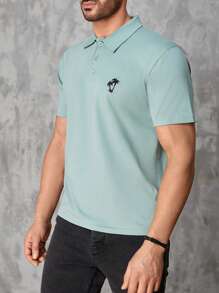 RueChic Men Coconut Tree Print Polo Shirt - Green - View 5