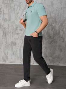 RueChic Men Coconut Tree Print Polo Shirt - Green - View 6