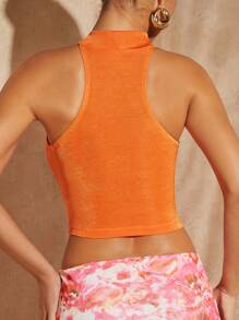 SHEIN BAE 素色繞頸短上衣 - 橘色 - 查看 2
