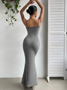 SHEIN Essnce Solid Mermaid Hem Cami Dress - Grey - View 2