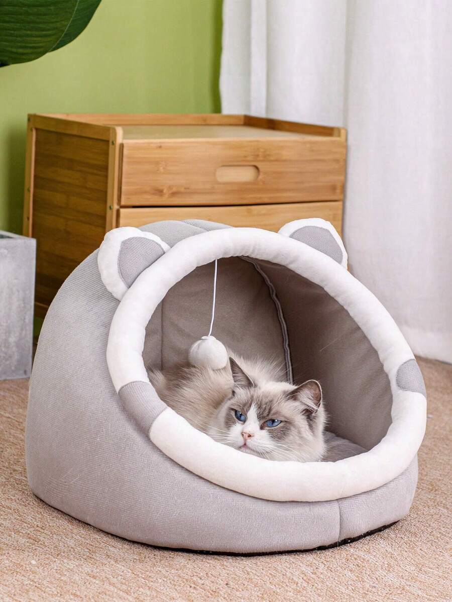 1 PC Phim Hoạt Hình Tai Trang Trí Giường Thú Cưng Cho Chó Và Mèo Ngủ - Xám - Xem 1