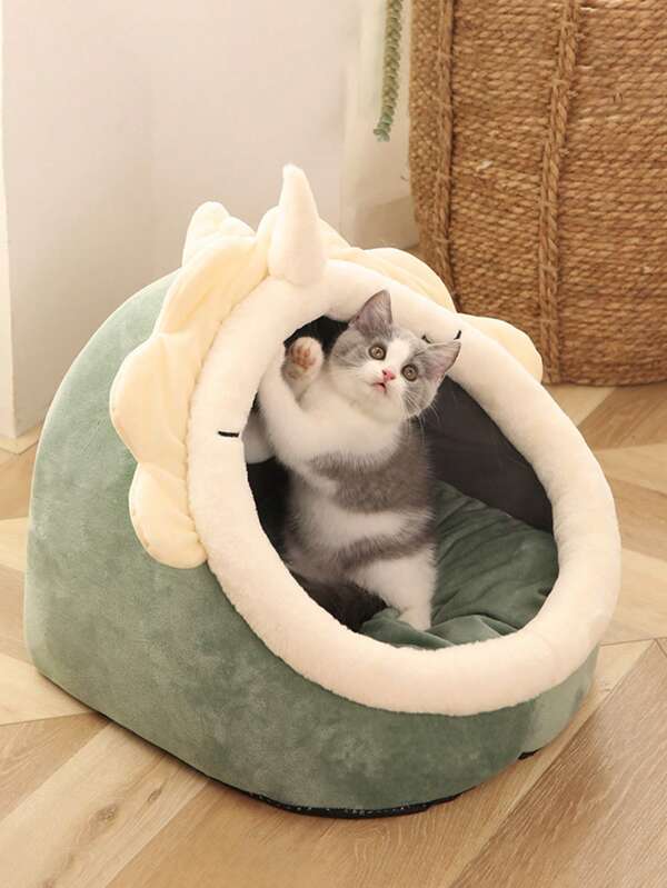 قطعة واحدة سرير حيوان أليف بشكل ديناصور أخضر عام لجميع الفصول مناسب للقطط والكلاب الصغيرة والمتوسطة الحجم حفاظ على سرير الكلب وسرير القط