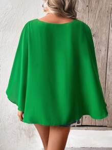 SHEIN Clasi Blusa unicolor de manga capa - Verde - Ver 2