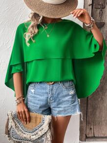 SHEIN Clasi Blusa unicolor de manga capa - Verde - Ver 3