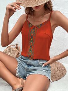 Breezaya Áo khoác và áo lót dành cho xe tăng nữ Lộ Lưng Thêu Bộ lạc Boho - trái cam - Xem 3