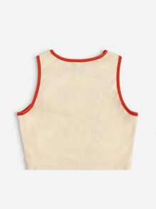 themindfulbutterflyy 標語和印花撞色滾邊背心上衣 - 杏色 - 查看 3