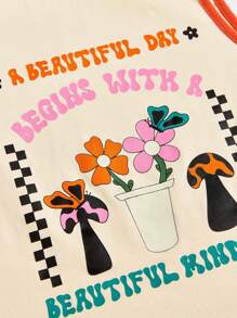 themindfulbutterflyy 標語和印花撞色滾邊背心上衣 - 杏色 - 查看 2