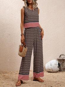 SHEIN Holidaya Bộ đồ hai mảnh nữ Túi Nút Hoa Hình học Boho - Nhiều màu - Xem 1