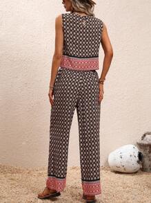 SHEIN Holidaya Bộ đồ hai mảnh nữ Túi Nút Hoa Hình học Boho - Nhiều màu - Xem 2