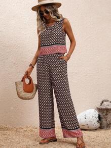 SHEIN Holidaya Bộ đồ hai mảnh nữ Túi Nút Hoa Hình học Boho - Nhiều màu - Xem 3