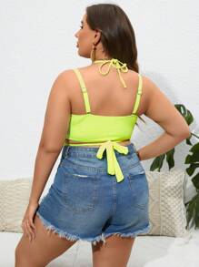 SHEIN Swim Curve Plus Criss Cross Tie Back Bikini Top - Yellow - View 2