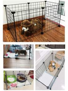 6pcs Cat & Dog Pet Fence Iron Wire Grid Cage Barrier Panel - Black - View 6