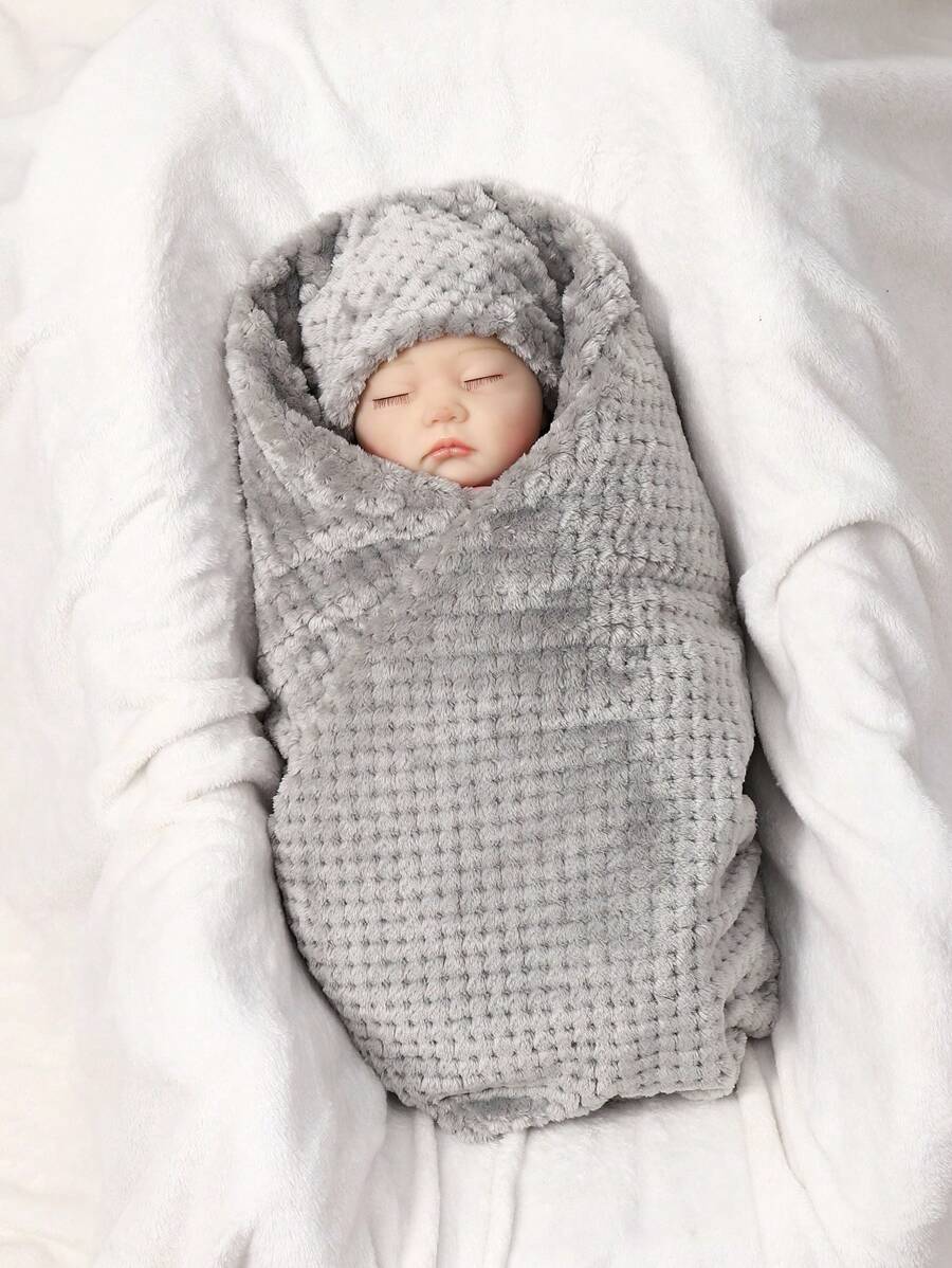 Baby Solid Knitted Fabric Swaddling Blanket For All Season - Grey - View 1