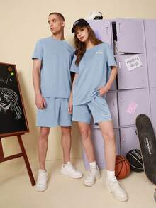 SWAVVY 1入組字母貼布T恤和1入組短褲 - 淺藍色 - 查看 4