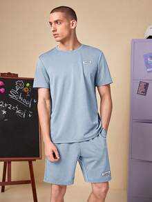 SWAVVY 1入組字母貼布T恤和1入組短褲 - 淺藍色 - 查看 6