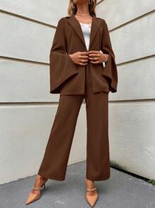 SHEIN Clasi Split Sleeve Belted Blazer & Wide Leg Pants