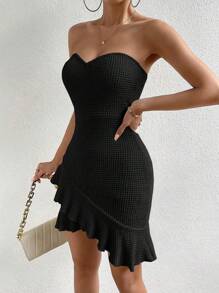 Chiquease Ruffle Hem Tube Dress - Black - View 8