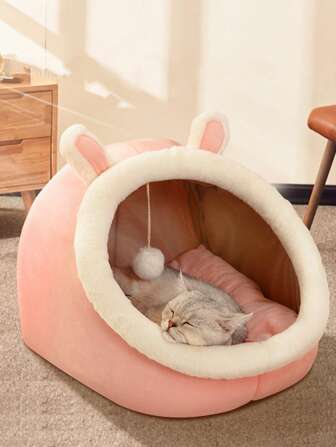 1pc Cartoon Ear Decor Plush Pet Bed For Dog And Cat For Sleeping Puppy Keep Dog Bed Cat Bed Easy To Clean