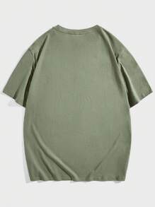 Manfinity VCAY 人像印花宽松圆领短袖T恤 - 軍綠色 - 查看 2