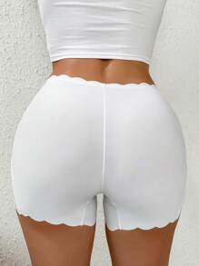 Miss Vinta Bow Front Scallop Trim Contrast Lace Boyshorts Bow Tie - White - View 2
