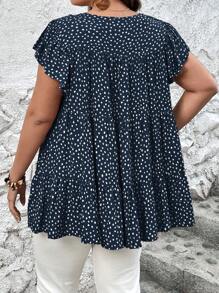 SHEIN LUNE Áo sơ mi Plus Size Xù Viên lá sen Tất cả trên in Dễ thương - Màu xanh hải quân - Xem 2