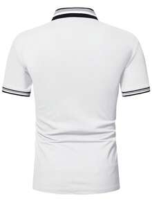 Manfinity Homme Áo thun có cổ Nam Nút phía trước Sọc Giải trí - trắng - Xem 2