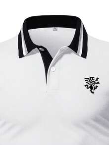 Manfinity Homme Áo thun có cổ Nam Nút phía trước Sọc Giải trí - trắng - Xem 3