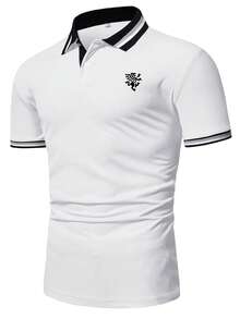 Manfinity Homme Áo thun có cổ Nam Nút phía trước Sọc Giải trí - trắng - Xem 4