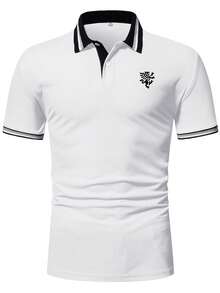 Manfinity Homme Áo thun có cổ Nam Nút phía trước Sọc Giải trí - trắng - Xem 5