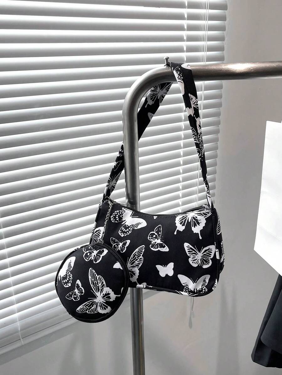 Thời Trang Nữ Họa Tiết Hình Bướm Túi Đeo Vai Thường Ngày Tất Cả Trận Đấu Túi Sát Nách Có Ví Đựng Tiền Xu - màu đen - Xem 1
