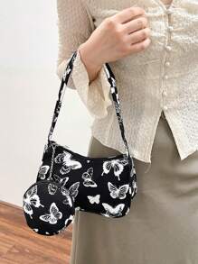 Thời Trang Nữ Họa Tiết Hình Bướm Túi Đeo Vai Thường Ngày Tất Cả Trận Đấu Túi Sát Nách Có Ví Đựng Tiền Xu - màu đen - Xem 7
