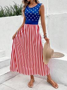 SHEIN VCAY Americana Print A-line Dress - Multicolor - View 3