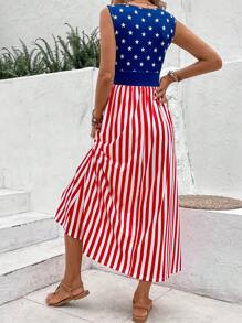 SHEIN VCAY Americana Print A-line Dress - Multicolor - View 2