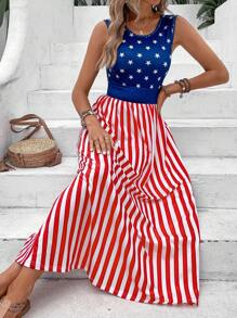 SHEIN VCAY Americana Print A-line Dress - Multicolor - View 4