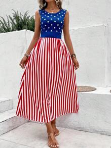 SHEIN VCAY Americana Print A-line Dress - Multicolor - View 5