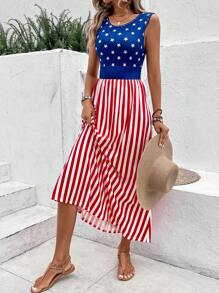 SHEIN VCAY Americana Print A-line Dress - Multicolor - View 6