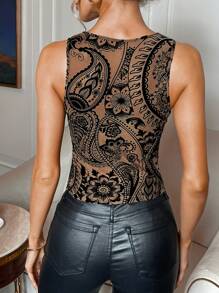 SHEIN Privé Paisley Print Cut Out Tank Top - Multicolor - View 2